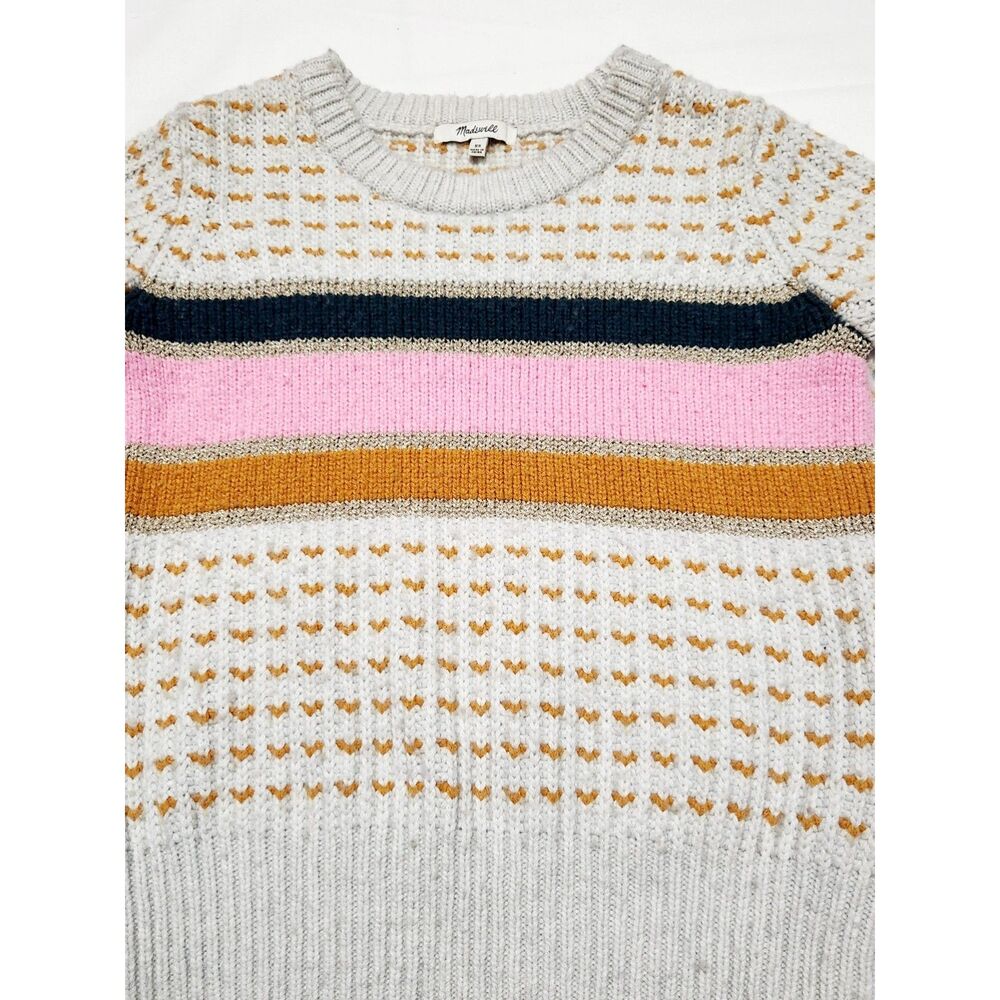 Madewell Striped Metallic Barfield Wool Blend Sweater Sz XS Heather Blizzard - Picture 4 of 6